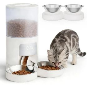 6L Automatic Cat Feeder for 2 Cats, Timed Cat Food Dispenser with 2 Stainless Bowls, 10s Voice Recorder, Dual Power Supply, 6 Meals 50 Portions Per Da (Option: White)