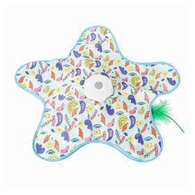 Automatic Hide And Seek Cat Toy Mat, Interactive Rotating Feather Wand Toy For Indoor Cats, 3 Speed Modes, TypeC Rechargeable, Ocean Print Fabric Play (Option: Yellow)