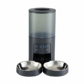 6L Automatic Cat Feeder for 2 Cats, Timed Cat Food Dispenser with 2 Stainless Bowls, 10s Voice Recorder, Dual Power Supply, 6 Meals 50 Portions Per Da (Option: Black)